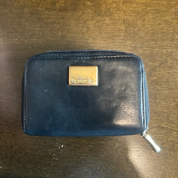 Tignanello Handbags - Tignanello Black Leather Zip Mini Wallet with Gold Plaque